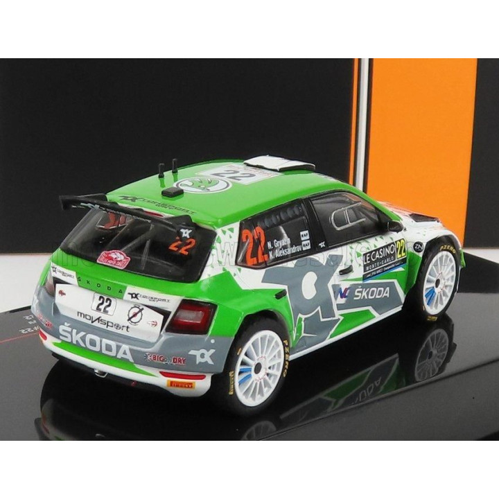 IXO MODELS ŠKODA FABIA RALLY2 EVO N 22 RALLY MONTECARLO 2022 N.GRYAZIN - K.ALEEKSANDROV - GREEN WHITE GREY 1/43