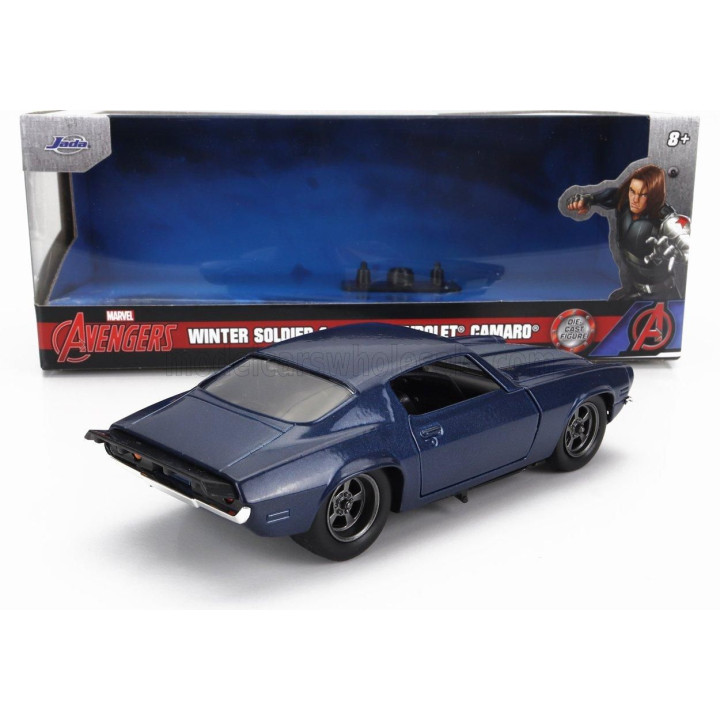 JADA CHEVROLET CAMARO COUPE 1973 WITH WINTER SOLDIER FIGURE - BLUE SILVER 1/32