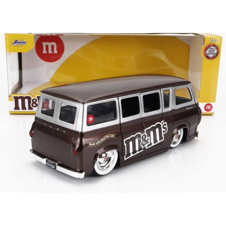 JADA FORD USA ECONOLINE MINIBUS WITH M&M's FIGURE 1965 - BROWN 1/24