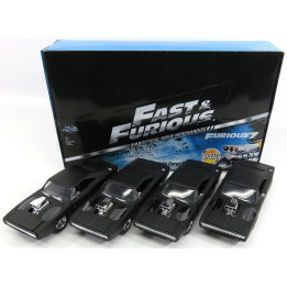 JADA DODGE SET 4X DOM'S DODGE CHARGER R/T 1970 - FAST & FURIOUS 7 - MATT BLACK 1/24