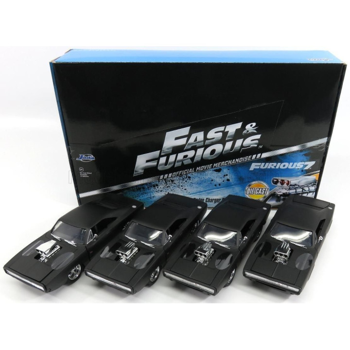 JADA DODGE SET 4X DOM'S DODGE CHARGER R/T 1970 - FAST & FURIOUS 7 - MATT BLACK 1/24