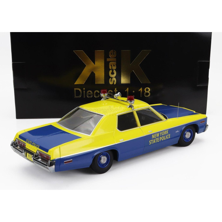 KK SCALE DODGE MONACO NEW YORK STATE POLICE 1974 - YELLOW BLUE 1/18