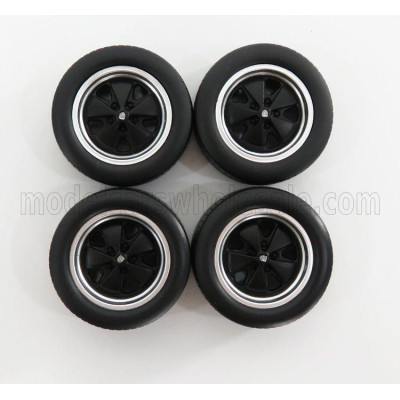 KK SCALE ACCESSORIES PORSCHE 911 4X WHEELS AND TIRE SET 1976 - BLACK 1/18