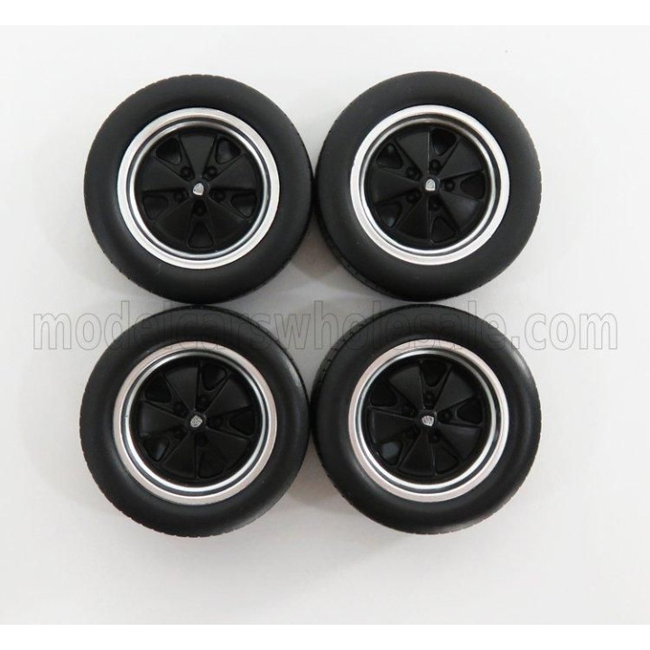 KK SCALE ACCESSORIES PORSCHE 911 4X WHEELS AND TIRE SET 1976 - BLACK 1/18