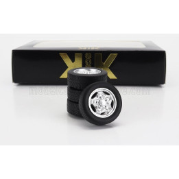 KK SCALE ACCESSORIES SET 4X WHEELS AND HACKMESSER RIMS FOR PORSCHE 911 CARRERA CLUBSPORT - SILVER 1/18