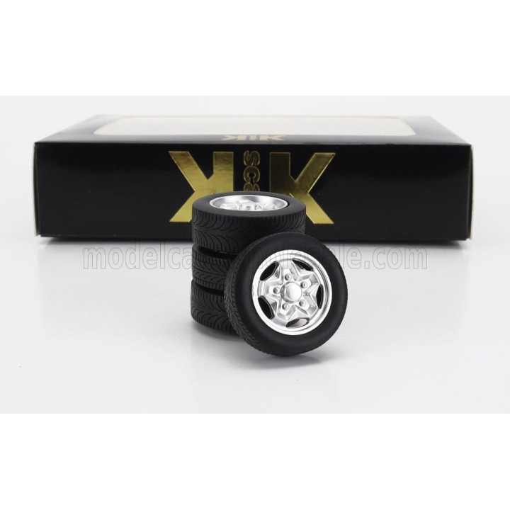 KK SCALE ACCESSORIES SET 4X WHEELS AND HACKMESSER RIMS FOR PORSCHE 911 CARRERA CLUBSPORT - SILVER 1/18