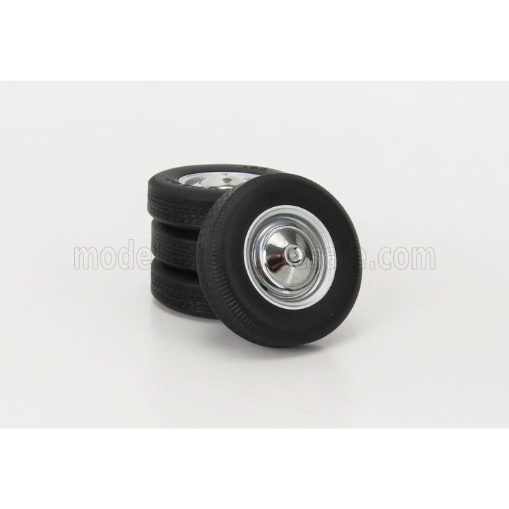 KK SCALE ACCESSORIES SET 4X WHEELS AND RIMS FOR FIAT 500 1968 - BLACK CHROME 1/12