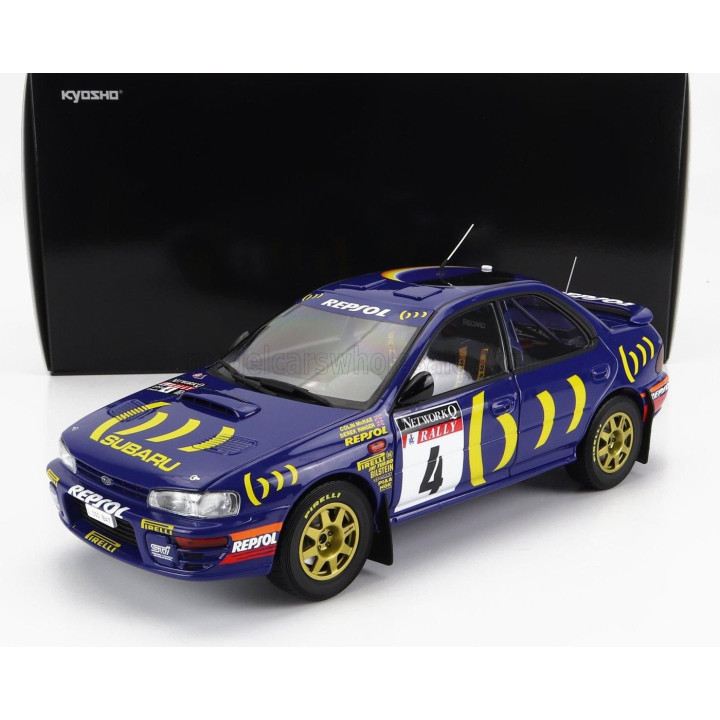 KYOSHO SUBARU IMPREZA 555 REPSOL N 4 WINNER RALLY RAC LOMBARD 1994 C.McRAE - D.RINGER - BLUE YELLOW 1/18