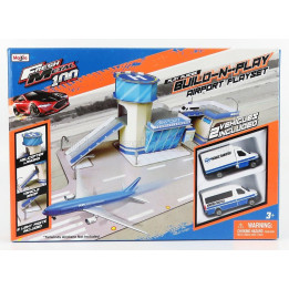 MAISTO ACCESSORIES DIORAMA - SET BUILD AIRPORT WITH 2X MERCEDES SPRINTER PACKAGE TRANSPORT AIRPORT SHUTTLE - LIGHT BLUE WHITE 1/