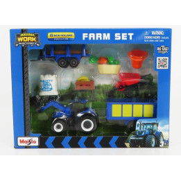 MAISTO NEW HOLLAND FARM SET T7-315 TRACTOR WITH ACCESSORIES 2018 - BLUE YELLOW 1/64