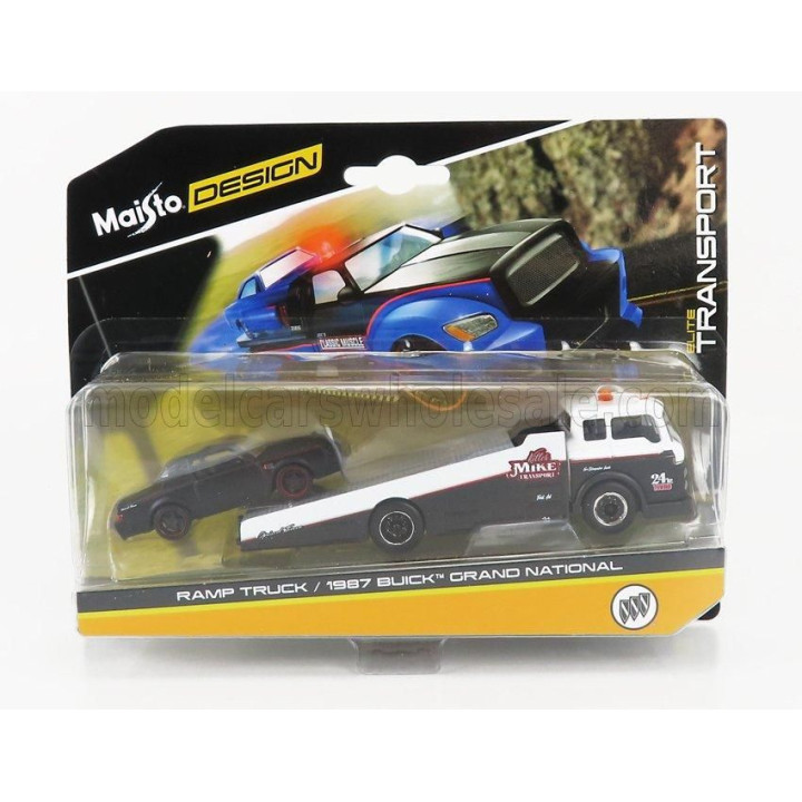 MAISTO BUICK GRAND NATIONAL 1987 WITH RAMP TRUCK - MATT BLACK WHITE 1/64
