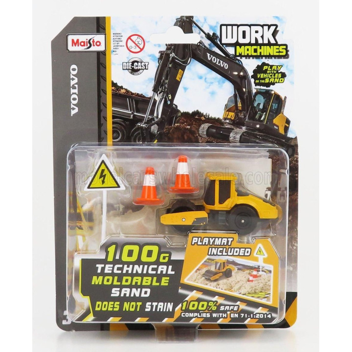 MAISTO VOLVO RULLO VIBRANTE MONOTAMBURO - SCHIACCIASASSI - STONE CRUSHER ROLL WITH ACCESSORIES 2010 - YELLOW BLACK 1/64
