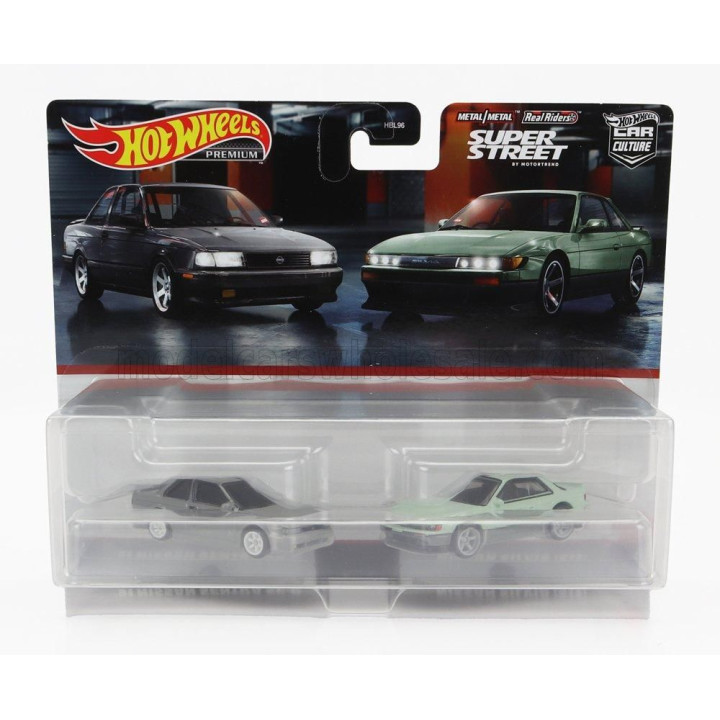 MATTEL HOT WHEELS NISSAN 2X SENTRA SE-R 1991 - SILVIA (S13) 1988 - GREY GREEN 1/64