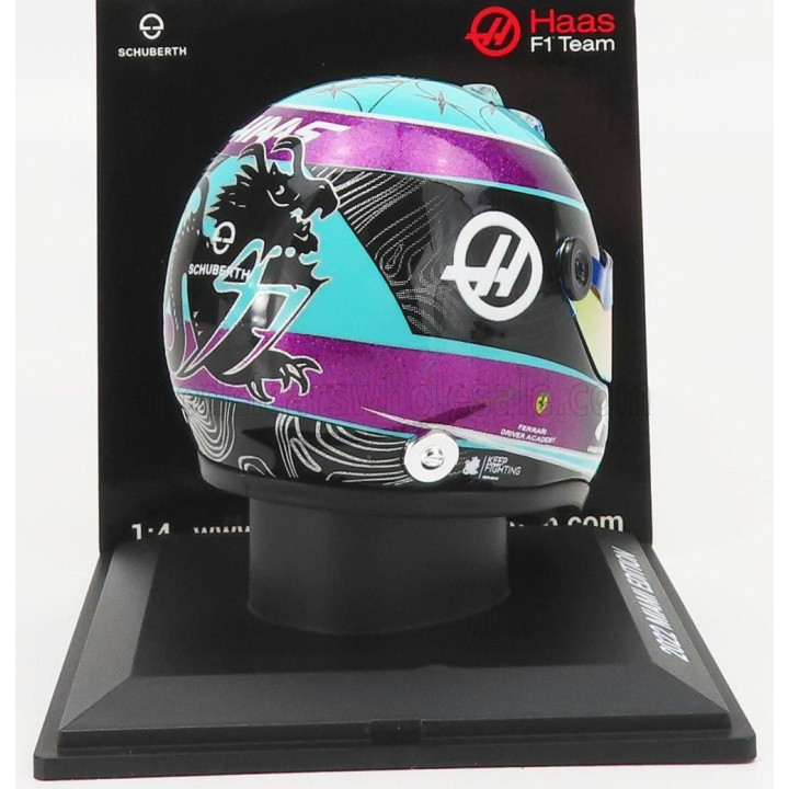 MINI HELMET SCHUBERTH HELMET F1 CASCO HELMET VF-22 TEAM HAAS N 47 MIAMI GP 2022 MICK SCHUMACHER - LIGHT BLUE BLACK 1/4