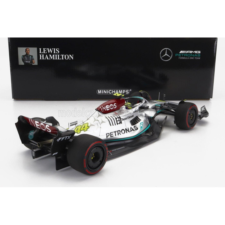 MINICHAMPS MERCEDES GP F1 W13E TEAM MERCEDES-AMG PETRONAS F1 N 44 SPAIN GP 2022 LEWIS HAMILTON - SILVER GREEN 1/18