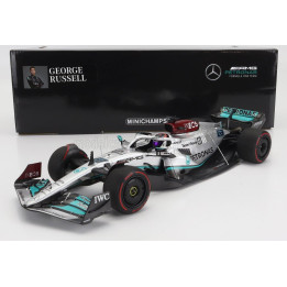 MINICHAMPS MERCEDES GP F1 W13E TEAM MERCEDES-AMG PETRONAS F1 N 63 SPAIN GP 2022 GEORGE RUSSEL - SILVER GREEN 1/18