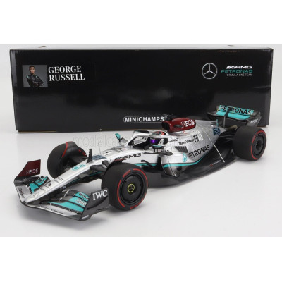 MINICHAMPS MERCEDES GP F1 W13E TEAM MERCEDES-AMG PETRONAS F1 N 63 SPAIN GP 2022 GEORGE RUSSEL - SILVER GREEN 1/18