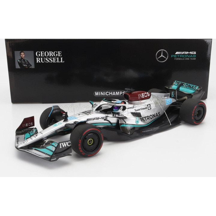MINICHAMPS MERCEDES GP F1 W13E TEAM MERCEDES-AMG PETRONAS F1 N 63 (first f1 win) WINNER BRAZILIAN GP 2022 GEORGE RUSSEL - SILVER