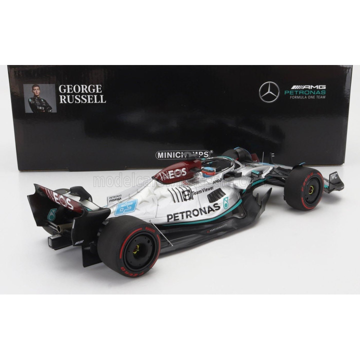 MINICHAMPS MERCEDES GP F1 W13E TEAM MERCEDES-AMG PETRONAS F1 N 63 (first f1 win) WINNER BRAZILIAN GP 2022 GEORGE RUSSEL - SILVER