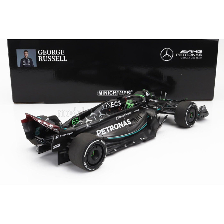 MINICHAMPS MERCEDES GP F1 W14 TEAM MERCEDES-AMG PETRONAS FORMULA ONE N 63 SEASON 2023 GEORGE RUSSEL - MATT BLACK 1/18