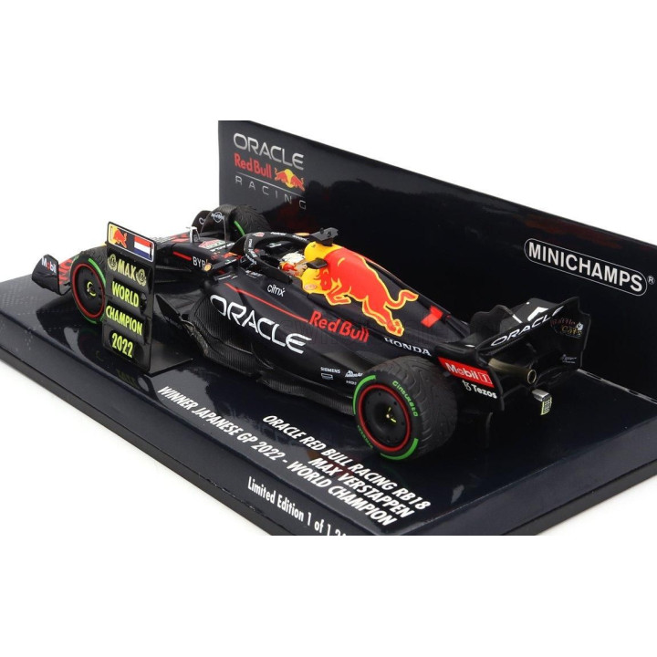 MINICHAMPS RED BULL F1 RB18 TEAM ORACLE RED BULL RACING N 1 WORLD CHAMPION WINNER JAPAN GP WITH PIT BOARD 2022 MAX VERSTAPPEN - 