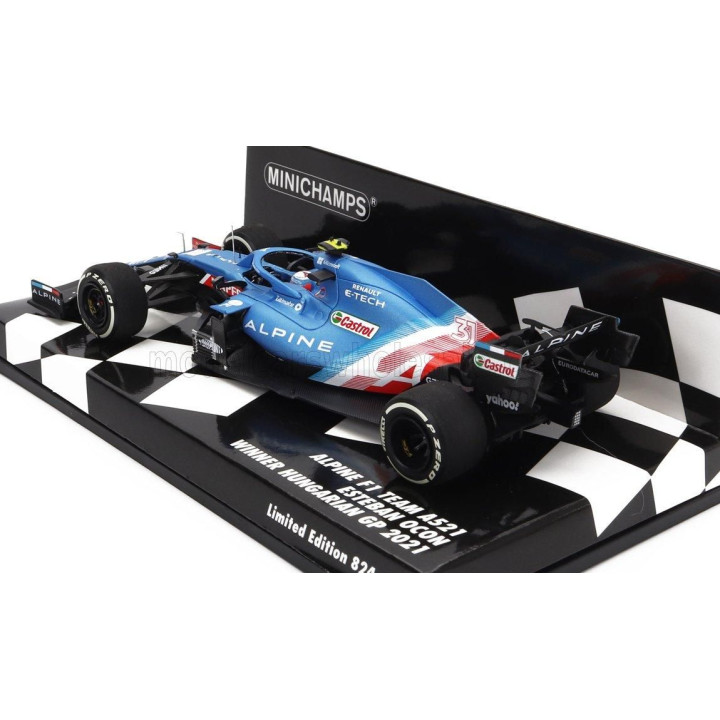 MINICHAMPS ALPINE F1  A521 RENAULT E-TECH 20B TEAM ALPINE N 31 WINNER HUNGARY GP 2021 ESTEBAN OCON - BLUE MET RED WHITE 1/43