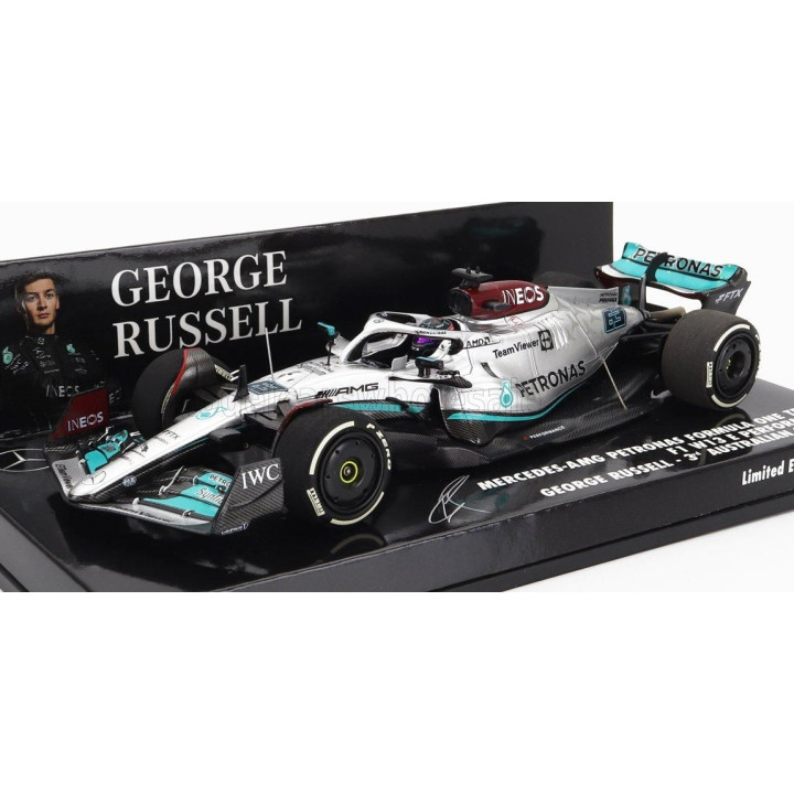 MINICHAMPS MERCEDES GP F1 W13E TEAM MERCEDES-AMG PETRONAS F1 N 63 3rd AUSTRALIAN GP 2022 GEORGE RUSSEL - SILVER GREEN 1/43