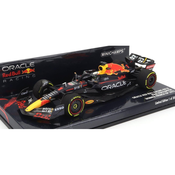 MINICHAMPS RED BULL F1 RB18 TEAM ORACLE RED BULL RACING N 1 WORLD CHAMPION WINNER FRENCH GP 2022 MAX VERSTAPPEN - MATT BLUE YELL