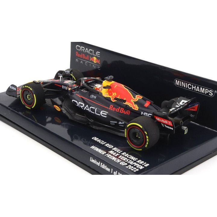 MINICHAMPS RED BULL F1 RB18 TEAM ORACLE RED BULL RACING N 1 WORLD CHAMPION WINNER FRENCH GP 2022 MAX VERSTAPPEN - MATT BLUE YELL