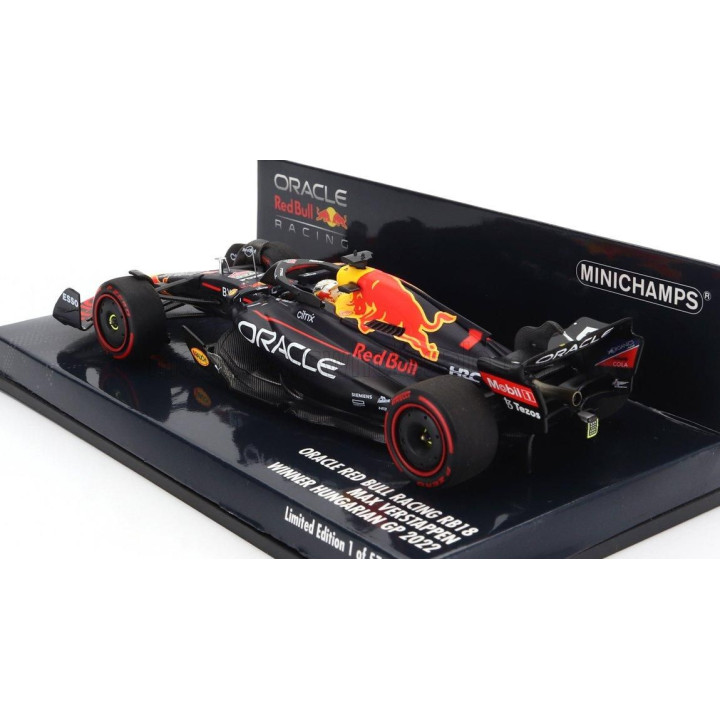 MINICHAMPS RED BULL F1  RB18 TEAM ORACLE RED BULL RACING N 1 WINNER HUNGARIAN GP WORLD CHAMPION 2022 MAX VERSTAPPEN - MATT BLUE 