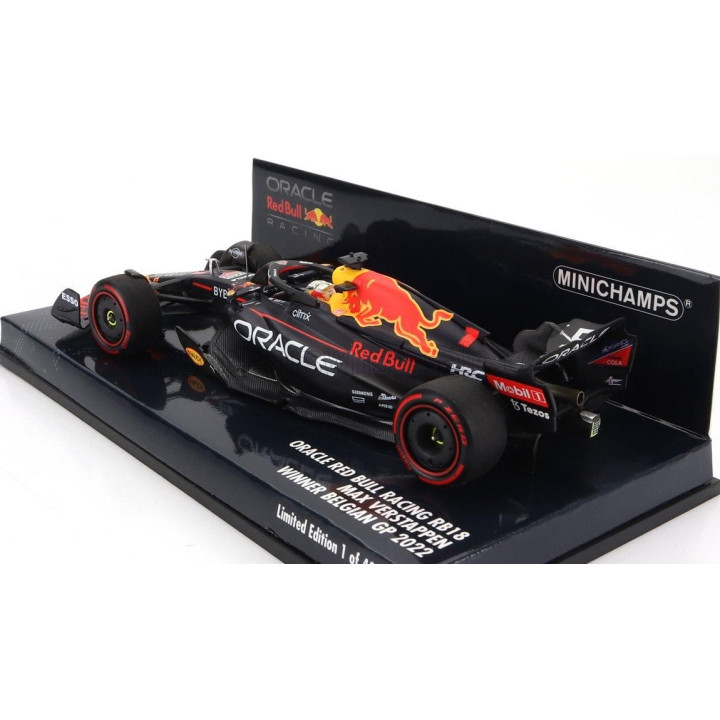 MINICHAMPS RED BULL F1  RB18 TEAM ORACLE RED BULL RACING N 1 WORLD CHAMPION WINNER BELGIUM GP 2022 MAX VERSTAPPEN - MATT BLUE YE
