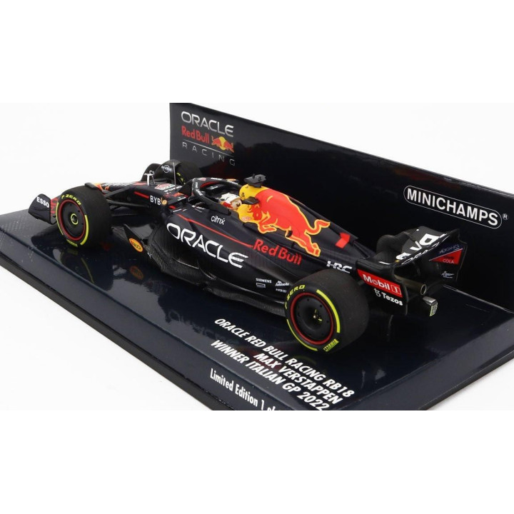 MINICHAMPS RED BULL F1  RB18 TEAM ORACLE RED BULL RACING N 1 WINNER ITALY GP WORLD CHAMPION 2022 MAX VERSTAPPEN - MATT BLUE YELL