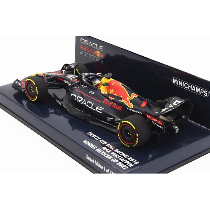 MINICHAMPS RED BULL F1  RB18 TEAM ORACLE RED BULL RACING N 1 WINNER MEXICO GP WORLD CHAMPION 2022 MAX VERSTAPPEN - MATT BLUE YEL