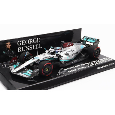 MINICHAMPS MERCEDES GP F1 W13E TEAM MERCEDES-AMG PETRONAS F1 N 63 (first f1 win) WINNER BRAZILIAN GP 2022 GEORGE RUSSEL - SILVER