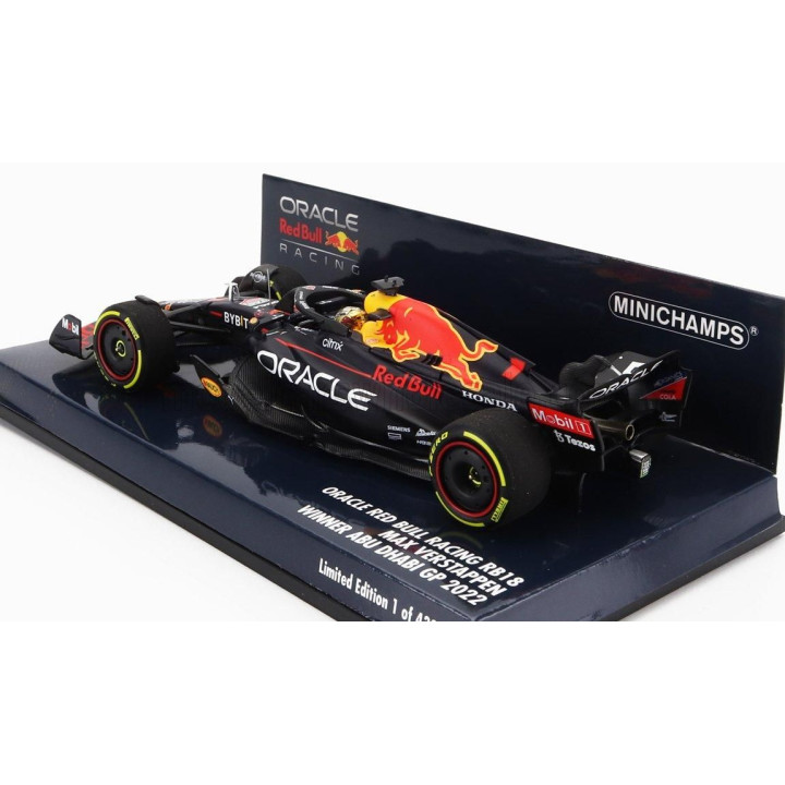 MINICHAMPS RED BULL F1  RB18 TEAM ORACLE RED BULL RACING N 1 WINNER ABU DHABI GP WORLD CHAMPION 2022 MAX VERSTAPPEN - MATT BLUE 