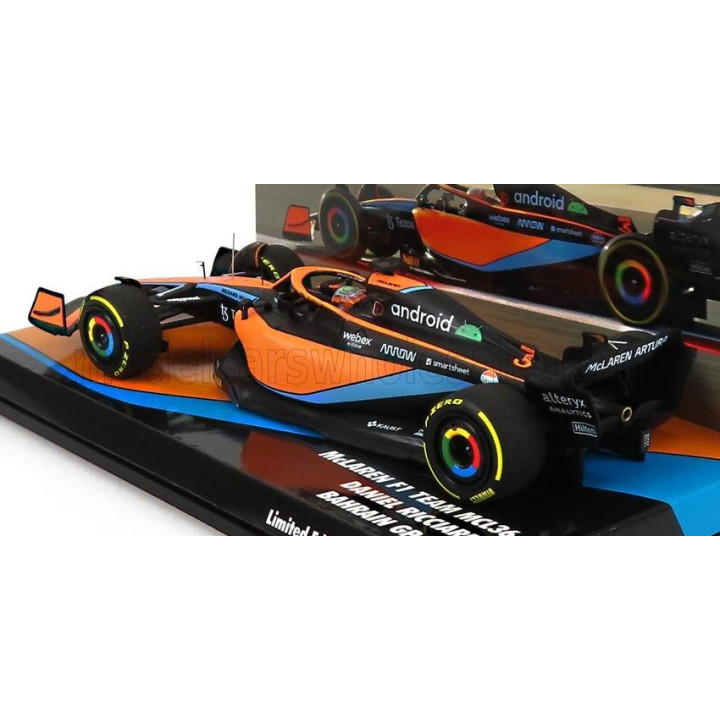 MINICHAMPS McLAREN F1  MCL36 MERCEDES TEAM MCLAREN N 3 BAHRAIN GP 2022 DANIEL RICCIARDO - ORANGE LIGHT BLUE 1/43