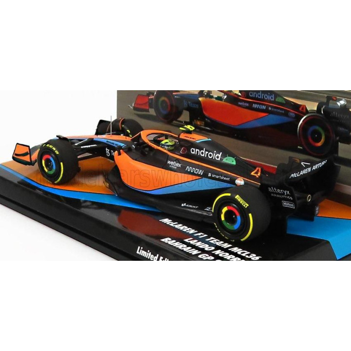 MINICHAMPS McLAREN F1  MCL36 MERCEDES TEAM MCLAREN N 4 BAHRAIN GP 2022 LANDO NORRIS - ORANGE LIGHT BLUE 1/43