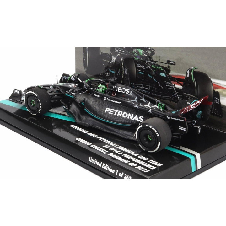 MINICHAMPS MERCEDES GP F1 W14 TEAM MERCEDES-AMG PETRONAS FORMULA ONE N 63 7th BAHRAIN GP 2023 GEORGE RUSSEL - MATT BLACK 1/43
