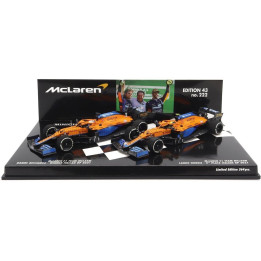 MINICHAMPS McLAREN F1  SET 2X COFFRET MCL35L MERCEDES M12 EQ POWER+ TEAM MCLAREN N 3 WINNER ITALY GP 2021 DANIEL RICCIARDO + N 4