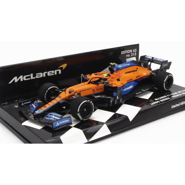 MINICHAMPS McLAREN F1  MCL35L MERCEDES M12 EQ POWER+ TEAM MCLAREN N 4 FRENCH GP 2021 LANDO NORRIS - ORANGE LIGHT BLUE 1/43