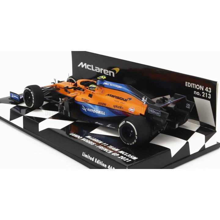 MINICHAMPS McLAREN F1  MCL35L MERCEDES M12 EQ POWER+ TEAM MCLAREN N 4 FRENCH GP 2021 LANDO NORRIS - ORANGE LIGHT BLUE 1/43