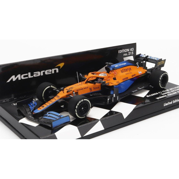MINICHAMPS McLAREN F1  MCL35L MERCEDES M12 EQ POWER+ TEAM MCLAREN N 3 WINNER ITALY GP 2021 DANIEL RICCIARDO - ORANGE LIGHT BLUE 