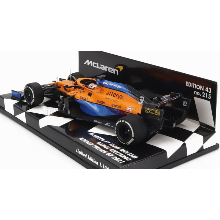 MINICHAMPS McLAREN F1  MCL35L MERCEDES M12 EQ POWER+ TEAM MCLAREN N 3 WINNER ITALY GP 2021 DANIEL RICCIARDO - ORANGE LIGHT BLUE 