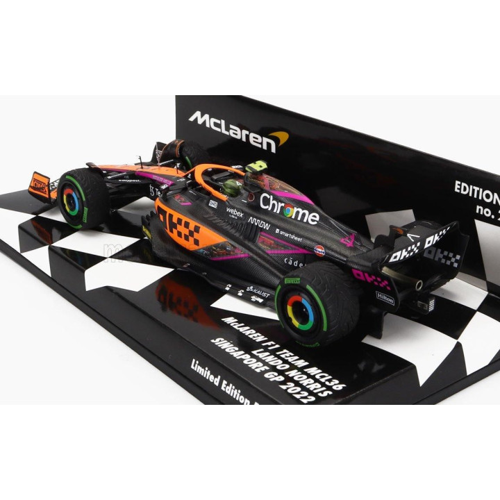 MINICHAMPS McLAREN F1  MCL36 MERCEDES TEAM MCLAREN N 3 SINGAPORE GP 2022 DANIEL RICCIARDO - ORANGE LIGHT BLUE 1/43