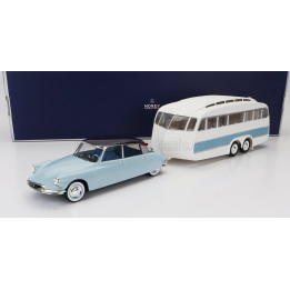 NOREV CITROEN DS19 WITH ROULOTTE 1960 - BLUE WHITE 1/18
