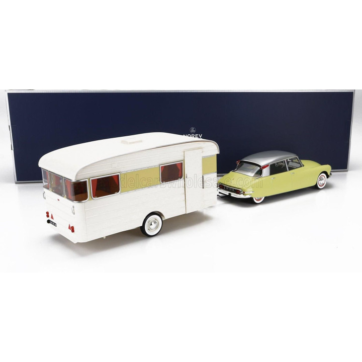 NOREV CITROEN DS19 WITH ROULOTTE 1960 - YELLOW WHITE 1/18