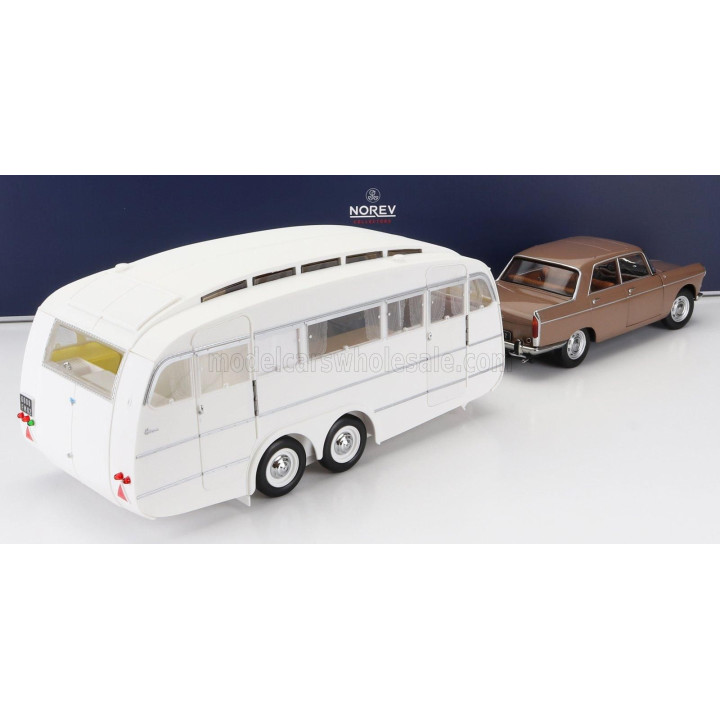 NOREV PEUGEOT 404 WITH CARAVAN ROULOTTE HENON 1965 - BROWN MET 1/18