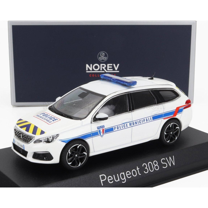 NOREV PEUGEOT 308 SW STATION WAGON POLICE MUNICIPALE 2018 - WHITE 1/43