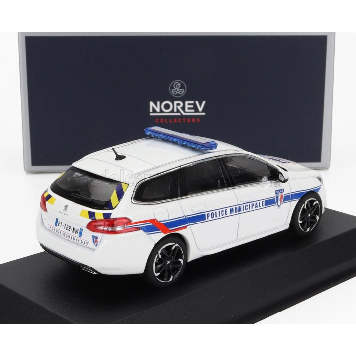 NOREV PEUGEOT 308 SW STATION WAGON POLICE MUNICIPALE 2018 - WHITE 1/43