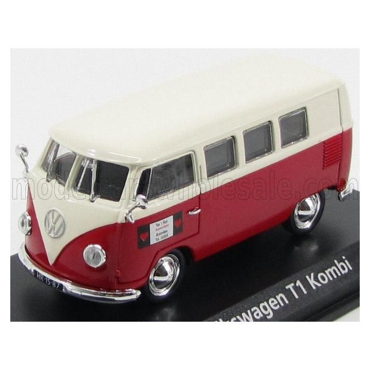 NOREV VOLKSWAGEN T1 MINIBUS AUTOVERHUUR ROTTERDAM 1958 - RED WHITE 1/43